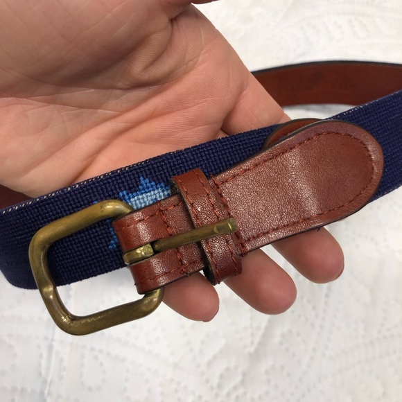 Smathers & Branson hand stitched needlepoint belt, fish print, EUC - Picture 5 of 8